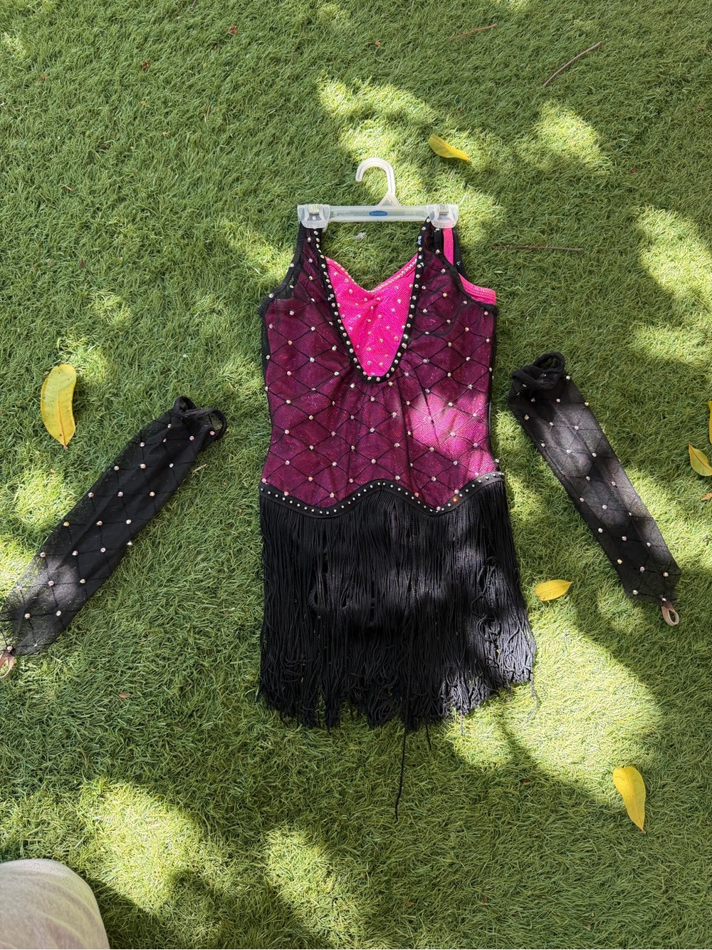 Girls' Pink and Purple Fringe Dance Costume with Black Accents